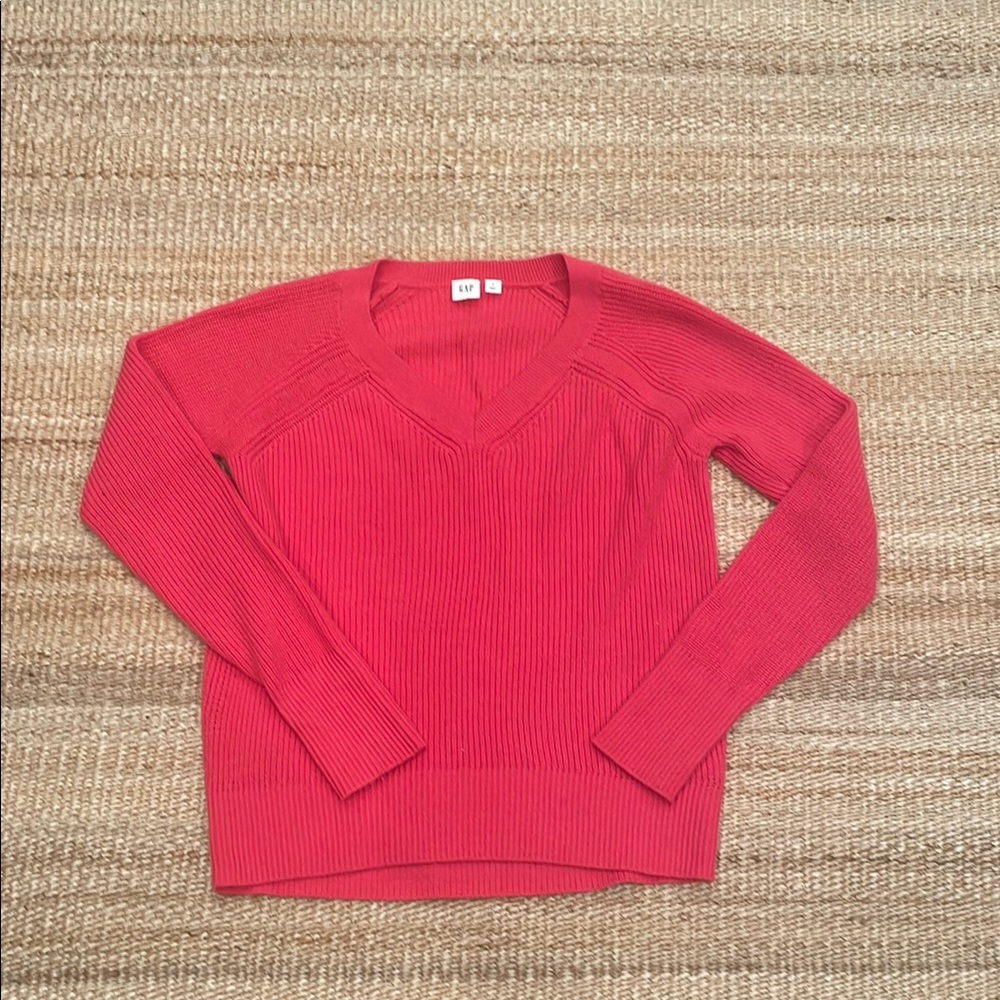 GAP Vibrant Red Ribbed V-Neck Sweater